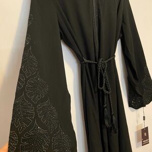 Embroidered Black Abaya with Tassel Belt